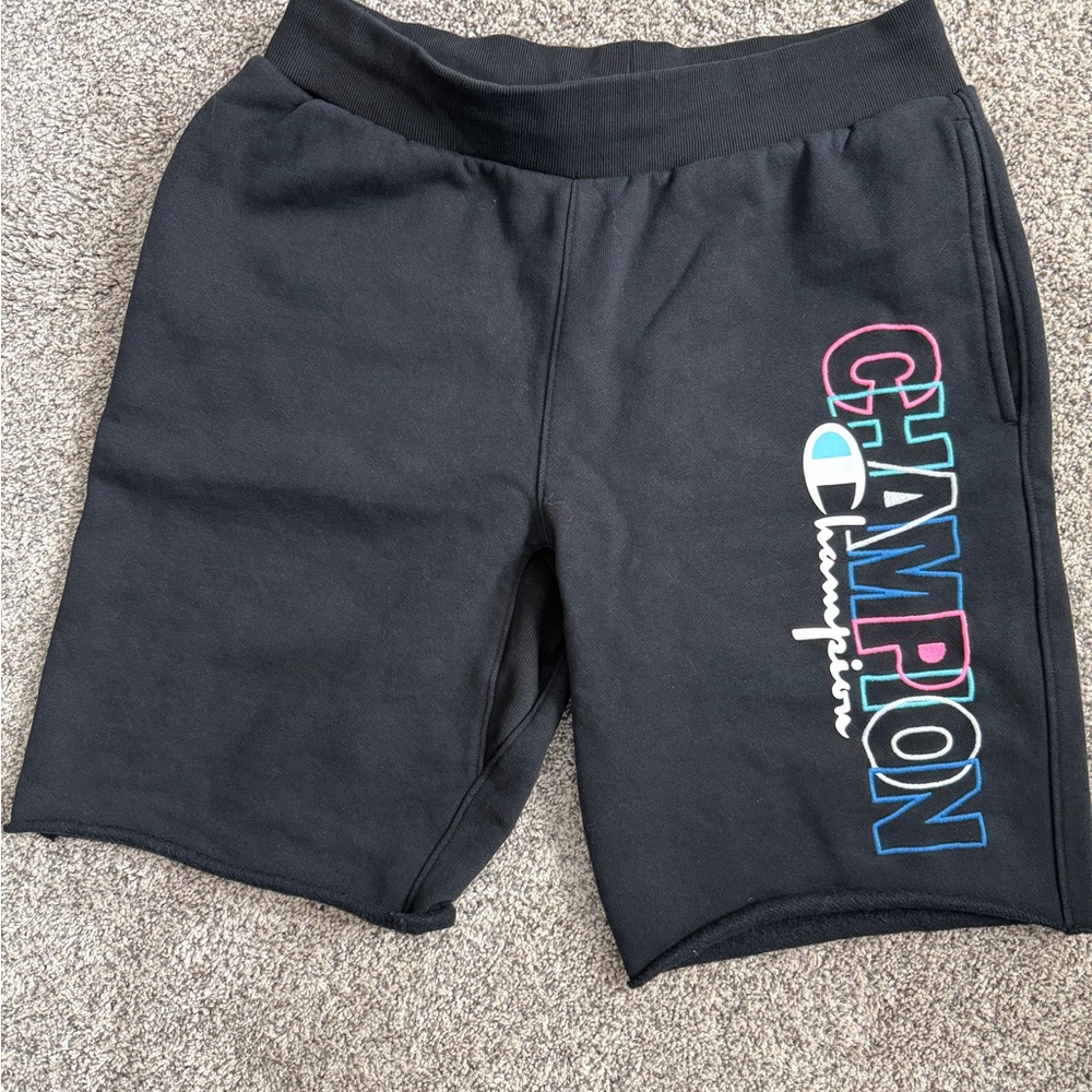 Champion Men's Black Athletic Shorts with Multicolor Logo